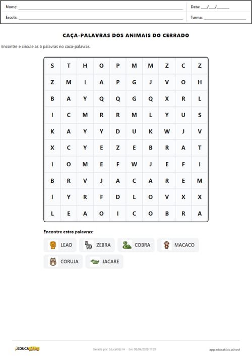 Caça-palavras para crianças