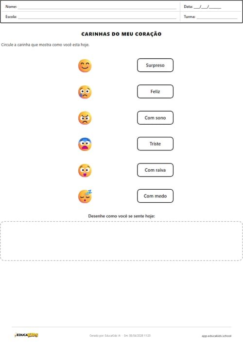 Atividade de emoções para crianças